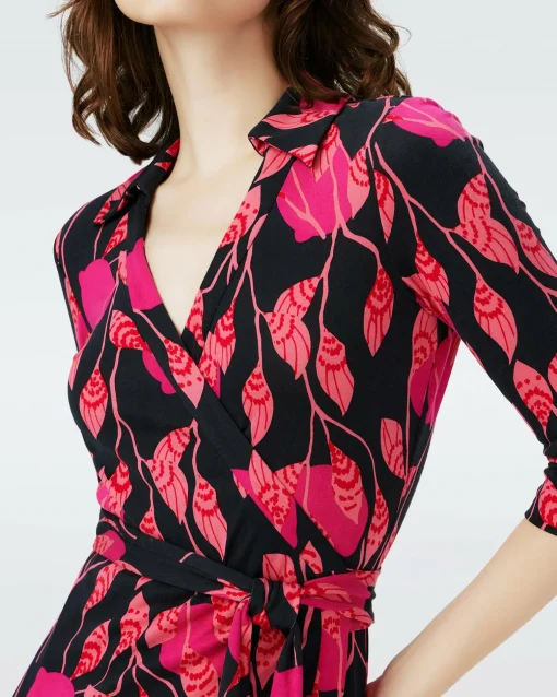 Dvf Abigail Midi Dress In Lantern Leaves Posion Pk Lg