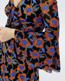 Dvf New Shauna Dress In Oracle Rose Sm Blk Coffee